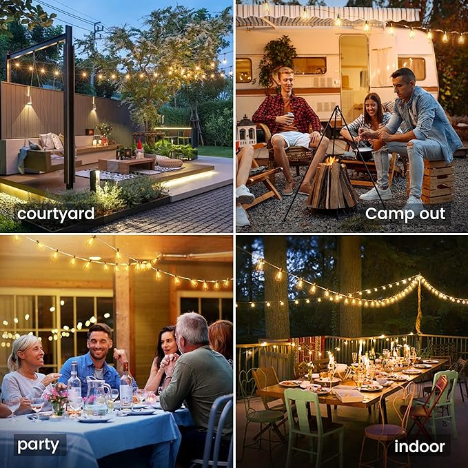 OHLUX 120FT Solar String Lights Outdoor with Remote, 2200K Soft Warm Patio Lights with 52 Shatterproof ST38 Tear-Drop LED Filament Bulbs, Dimmable Outside Edison Hanging Light for Backyard Deck Roof