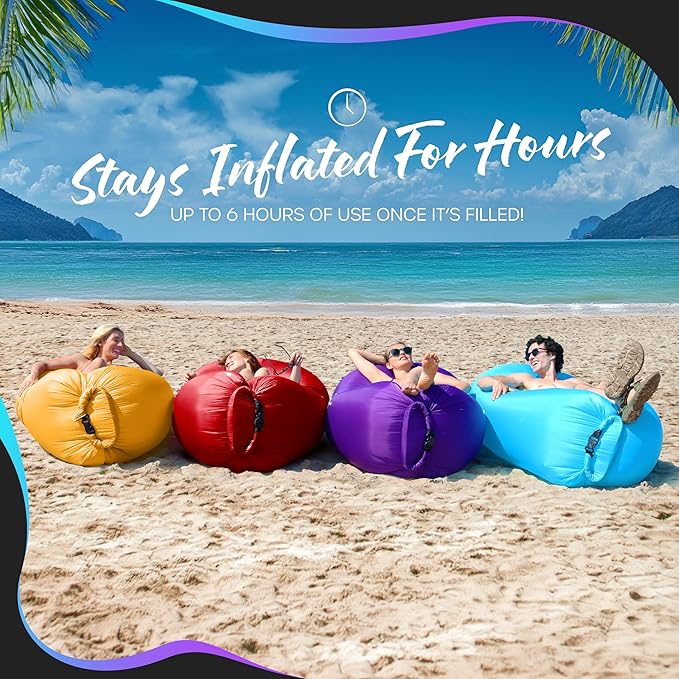 Nevlers 2 Pack Inflatable Loungers Air Sofa Couch | Perfect for Beach Chair Camping Chairs or Portable Hammock |Travel Bag Pouch, Pegs & 3 Pockets| Movie Seating & Camping Accessories Blow Up Lounger