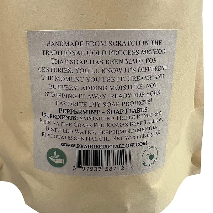 Pure Beef Tallow Soap Flakes - Made in USA - Grass Fed and Finished - Face, Body and Hair - Cleans, Moisturizes, Soothes, and Hydrates. Natural and Organic Lavender