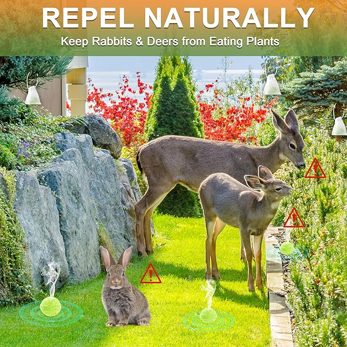24 Pack Deer Rabbit Repellent Outdoor - Powerful Peppermint Oil Deer Repellent Balls, Natural Bunny Deer Deterrent for Trees Plants Garden Lawn Yard, Deer Repellant Keep from Eating Flowers, Pet Safe