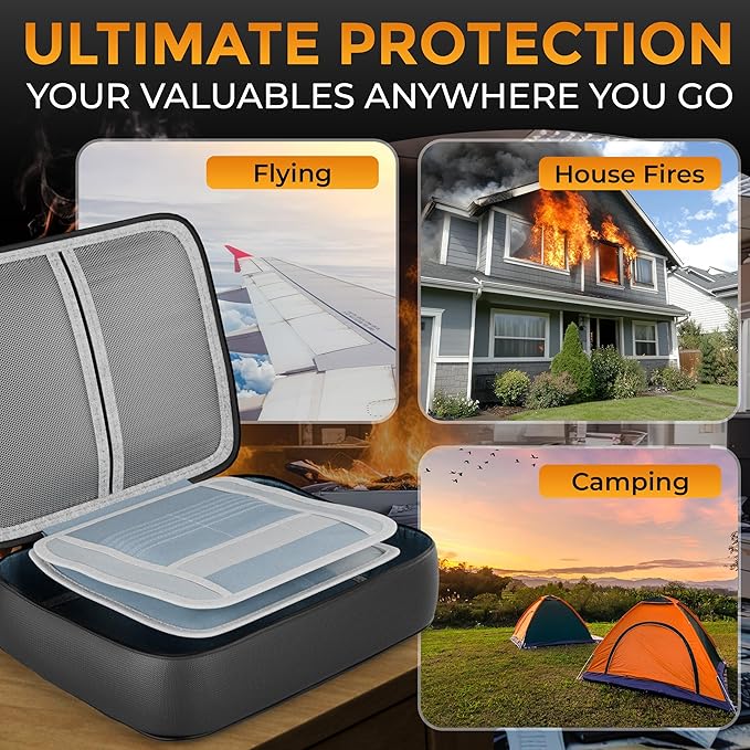 Fireproof Document Bag Waterproof Organizer Box With Lock 3 Layer File Storage Soft Case For Passport Ledger Papers Certificate Cash Files Important Documents Portable Secure Safe Home Travel Office