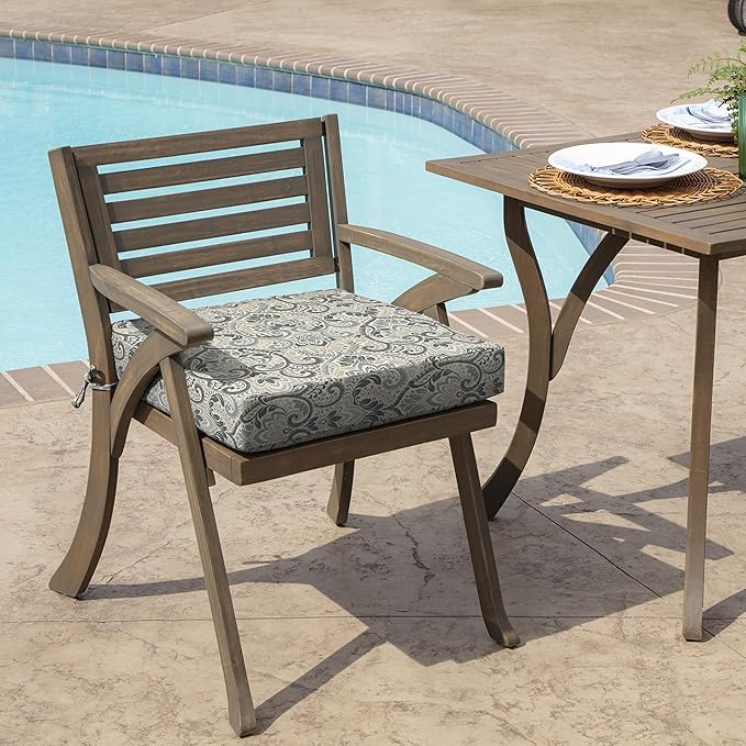 Arden Seat Cushion, 21 x 21, Rain-Proof, Fade Resistant, Cushion for Patio Dining, Adirondack, and Outdoor Chairs Neutral Aurora Damask
