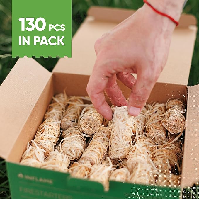 Inflame Fire Starters 130 pcs Fire Starters for Campfires, Grill, BBQ, Fireplace, Woodstove - Charcoal Starter - Waterproof, Weather-Resistant - Natural Wood Fireplace Starters