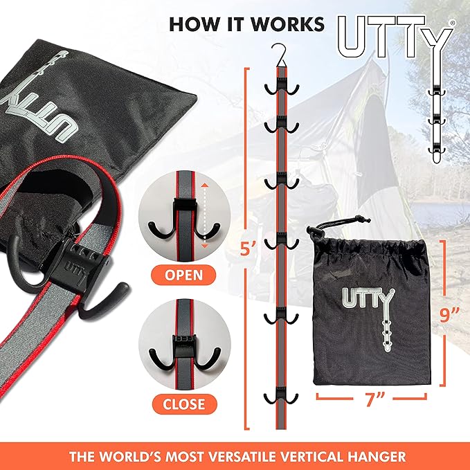 UTTY Hanging Multipurpose Portable Hockey Drying Rack - Durable Gear Keeper & Sports Equipment Organizer - 6 Durable Adjustable Hooks Support Light to Heavy Weight for Home, Travel & Outdoor Use