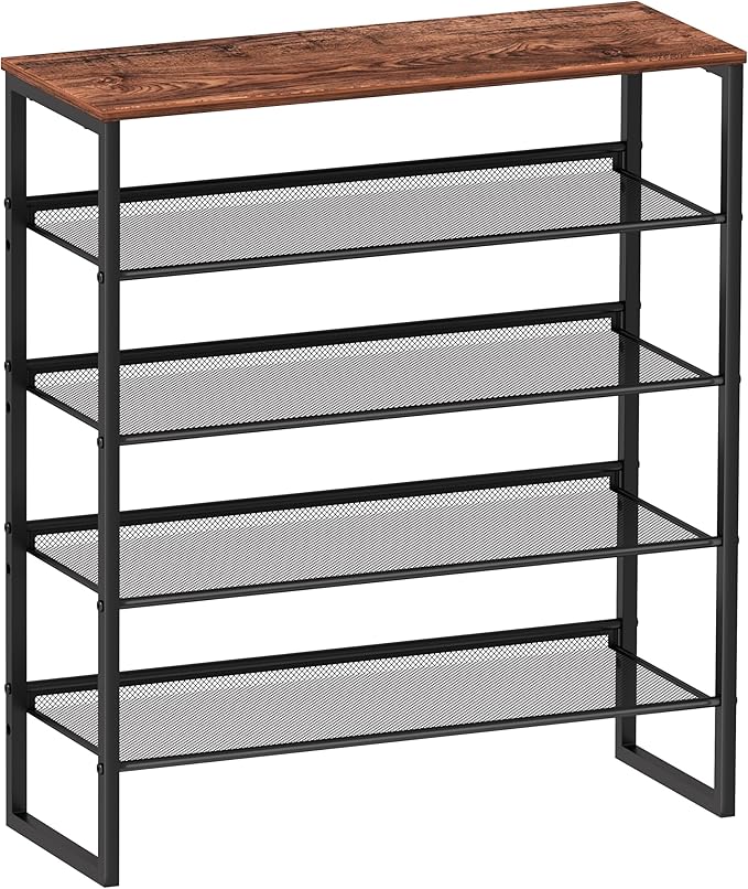 Shoe Rack - Sturdy Steel Shoe Organizer for Front Door Entrance Closet Entryway with Spacious Top - Industrial Style Strong Mesh Storage Shelves (5-Tier 11.8"x36.2"x31.5")