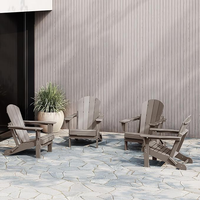 WestinTrends Malibu 4-Piece Set Outdoor Folding Poly Adirondack Chair, Weathered Wood