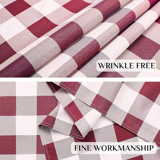 Softalker Gingham Checkered Rectangle Tablecloth - Waterproof Buffalo Plaid Table Cloth Stain Resistant Washable Table Cover for Picnic/Camping/Outdoor - Burgundy and White, 60 x 84 Inch