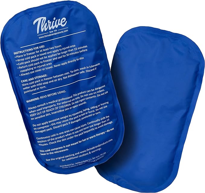 Thrive Reusable Ice Packs for Injuries - Large 2-Pack, Dark Blue - Long-Lasting Gel Cold Therapy - Ice Pack for Neck & Shoulders, Knee & Back Pain Relief