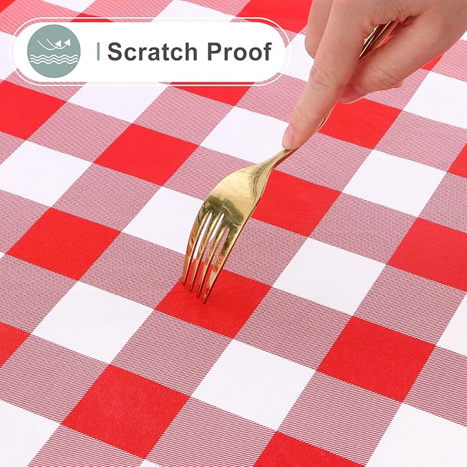 misaya Rectangle Waterproof Vinyl Table Cloth, Buffalo Flannel Backed Tablecloth, Wipeable Plastic Table Cover for Dinner, Kitchen, Outdoor (60" x 120", Red and White)
