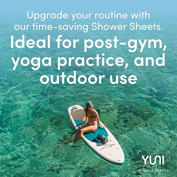 YUNI Beauty Large Body Wipes (Unscented, 6 Count) Super Soft Moist Showerless Wipes that Cleanse & Deodorize - On-the-Go Waterless Body Cleanser - Biodegradable Individually Wrapped Wipes for Travel