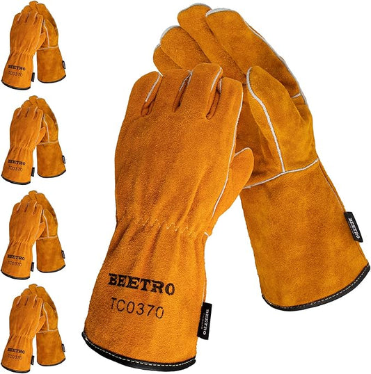 BEETRO Welding Gloves 5 Pairs Cow Leather Forge/Mig/Stick/Tig Welder Heat/Fire Resistant, Mitts for Oven/Grill/Fireplace/Furnace/Stove/Pot Holder/Wood Burner/Animal handling glove with Soft Lining