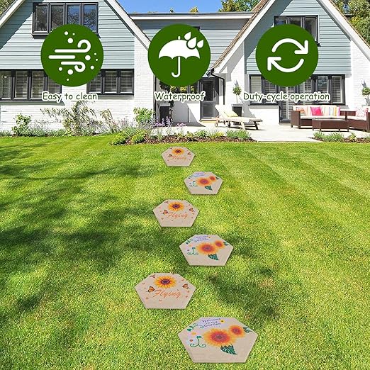 4Pcs Hexagon Sunflower Stepping Stone Outdoor Garden Walkway, Durable Plastic Pavers for Patio, Pathway, and Landscaping, Weatherproof Stepping Stone with Ground Stakes for Easy Installation