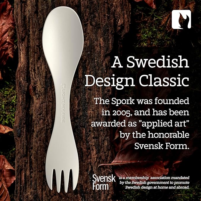 Light My Fire Spork Original 3-in-1 Camping Spoon 2PACK Fork Knife Combo Reusable Travel & Camping Utensils Lunch Spork Outdoor Backpacking Hiking Picnic Utensil BPA Free, SageGreen/Cream