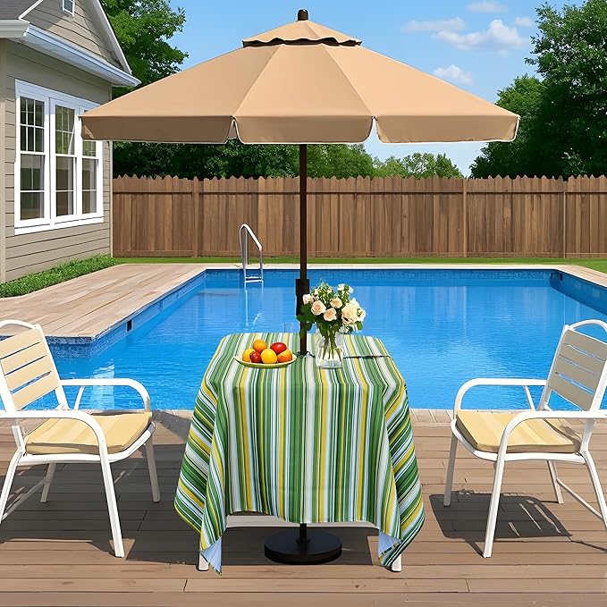 SquarePie Outdoor Tablecloth Rectangle 60x104 inch Spillproof Water Resistant Table Linen Cloth with Umbrella Hole and Zipper for Parties BBQs Host Backyard, Green Stripe