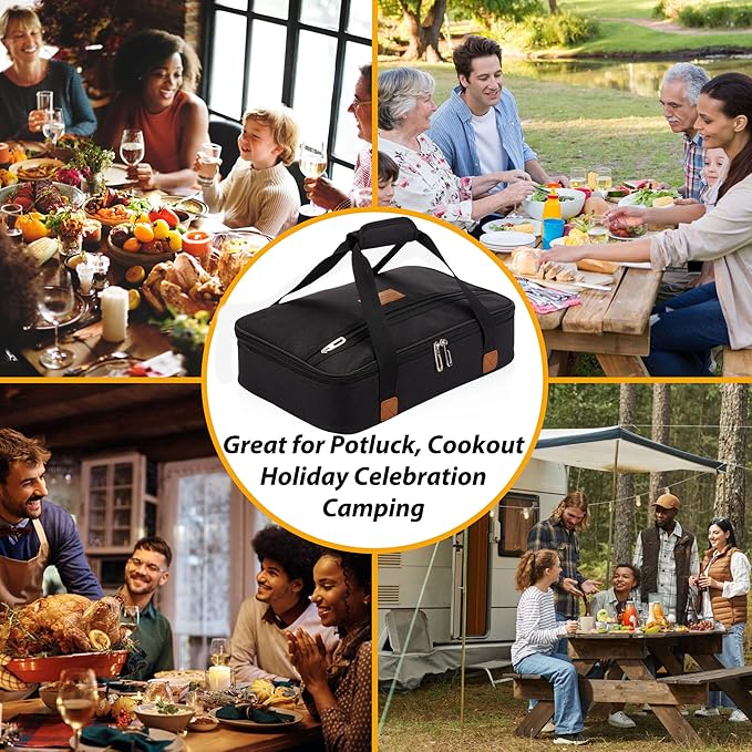 Stack Store Plus More Black Insulated Casserole Carrier for Hot or Cold Food, Lasagna Holder for Picnic, Potluck, Cookout – Fits 9”x13” or 11”x15” Baking Dish – Thermal Tote