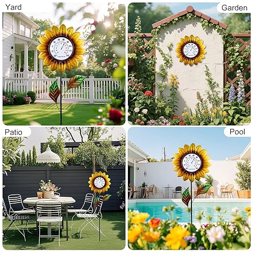 Sunflower Indoor Outdoor Thermometer - Large 35.8 * 12.6 Inch Wall & Stake Waterproof Decorative Easy-Read Outdoor Thermometers for Patio Garden Decor, No Require Batteries, Perfect Gifts
