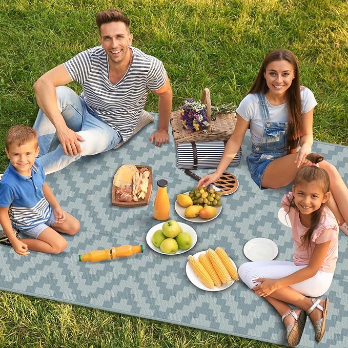 Reversible Rugs Plastic Rug Outdoor Rug Lightweight Outside Mats Modern Outdoor Rug for Patio Portable Mats for RV Backyard Deck Picnic Beach, 6' x 9' Gray