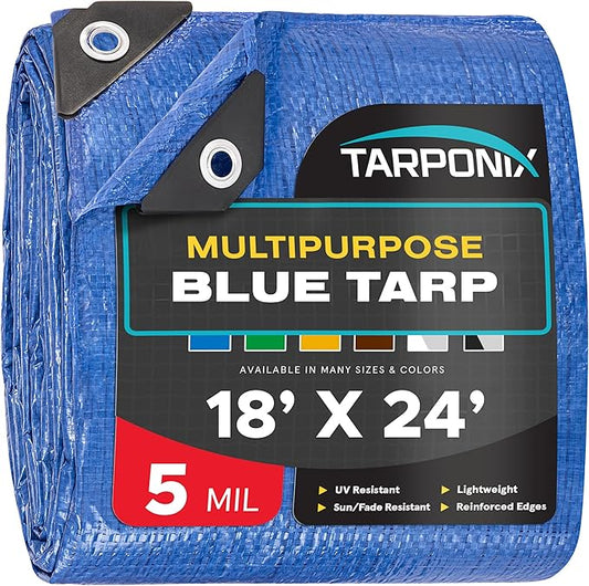Better Blue Poly Tarp 18’ x 24’ – Lightweight 5 Mil Waterproof Cover – Durable, Weatherproof, Multipurpose Protection for Camping, Roofing, Construction