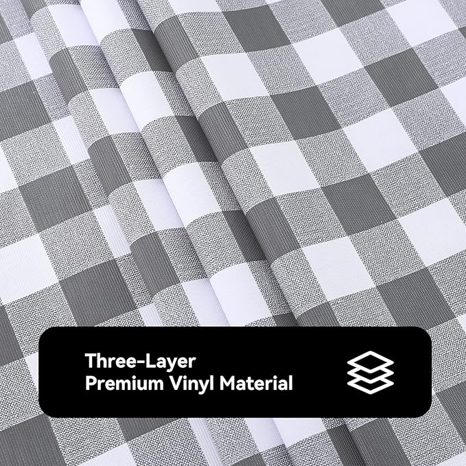 Romanstile Rectangle Vinyl PVC Tablecloth, 100% Waterproof Buffalo Plaid Plastic Table Cloth, Oil Proof Heavy Duty Wipeable Table Covers for Dining/Camping/Picnic/Outdoor - 60 x 102, Grey and White
