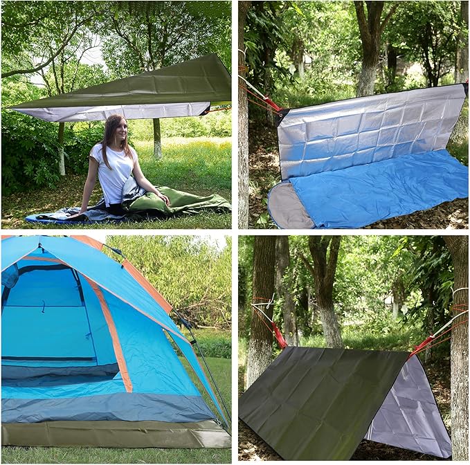 RedSwing Heavy Duty Survival Blanket, Waterproof Emergency Thermal Tarp, Multipurpose Reflective Insulated All Weather Blankets for Camping Hiking, Green