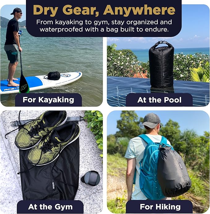 Waterproof Small 10L Dry Bag for Kayaking, Hiking, Beach & Camping | Lightweight Durable Side Bag, Black, Small, Lightweight (1.65 Oz)