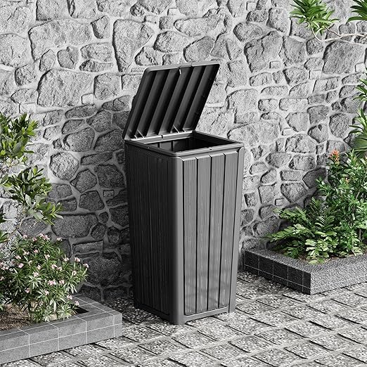 Outdoor Trash Can 23 Gallon Garbage Can with Lid Waterproof Resin Garbage Patio Waste Bin for Garden, Backyard, Deck,Black