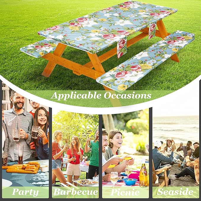 Fitted Picnic Table Cover with Bench Covers Set, Waterproof Lightweight Rectangle 72in Folding Table Cloths Canopy Shade Slipcover Cool Unique Fun Camping Gift for Camper Women Men Family Rv Owners