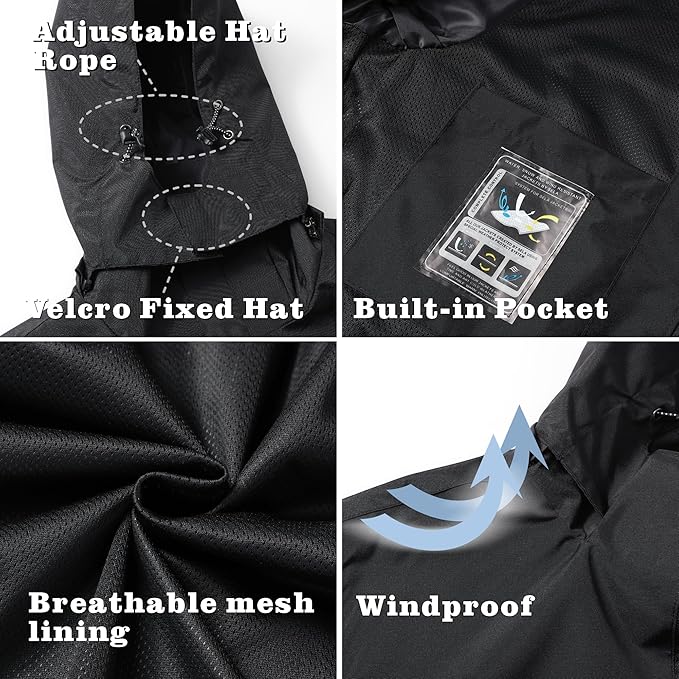 GIISAM Rain Jacket for Men, Mens Waterproof Raincoat Lightweight Rain Jackets Outdoor Rain Coat Windbreaker with Hood