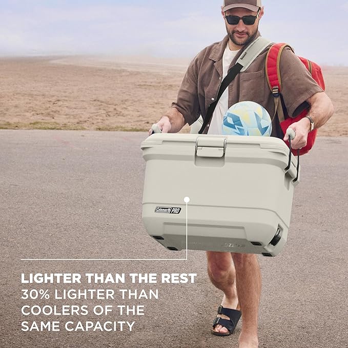 Coleman Pro Heavy-Duty, Desert Sand, 45qt Ultra-Light Premium Hard Cooler, Extra-Thick Insulation Keeps Ice up to 4 Days, 74-Can Capacity