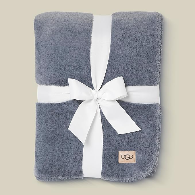 UGG Whitecap Plush Throw Blanket Fleece Lightweight Soft Cozy Throw for Couch or Bed Luxury Home Decor for Living Room Washable Hypoallergenic Blankets for Dorm Decor, 50-inch x 70-inch, Denim Blue