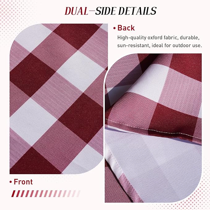 Poise3EHome Outdoor Tablecloth Rectangle with Umbrella Hole Waterproof Plaid Tablecloth for Christmas Spring Picnic Party Patio Table Camping, Red and White Checkered (52X70 Zipper)