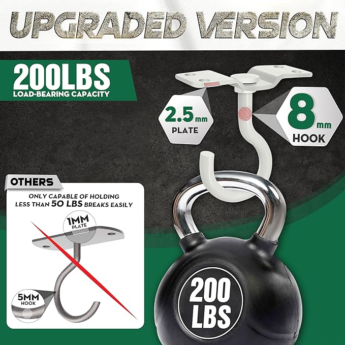 [Upgraded] 200LBS 4Pcs Rotatable Ceiling Hooks with 4 Screw Points Plate Base, White Wall Mount Metal Hanger for Hanging Plants, Bird Feeders, Lanterns, Lights, Wind Chimes, Indoor Outdoor Decor