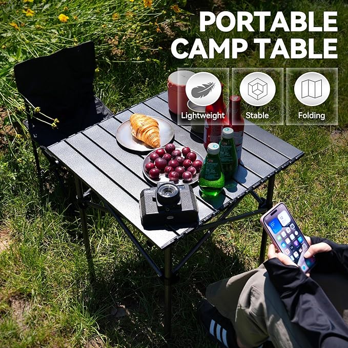 Opliy Portable Folding Camping Table for 2-4 Persons Aluminum Collapsible Table Lightweight with Carry Bag for Camping, Hiking, Picnics, BBQ, Beach Trips & Tailgating
