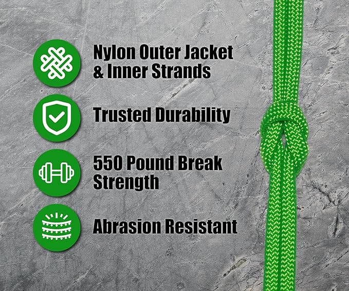 BORED? PARACORD! 550 lb Paracord - Ideal for Crafting, Camping, DIY Projects, Active & Military Outdoors - Strong Survival Rope - Tactical Parachute Cord Type III - Neon Green 50 Feet