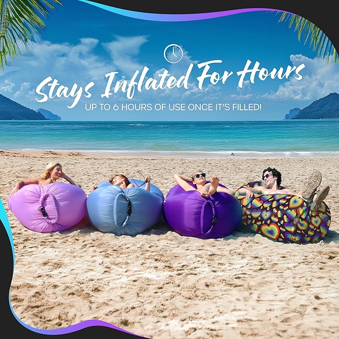 Nevlers Inflatable Lounger | 210T Polyester Inflatable Chair | No-Pump Blow Up Couch | Camping Couch Air Sofa Bed w/ 450 lbs. Cap., Pockets & Matching Bag | Use as Inflatable Couch for Adults & Kids