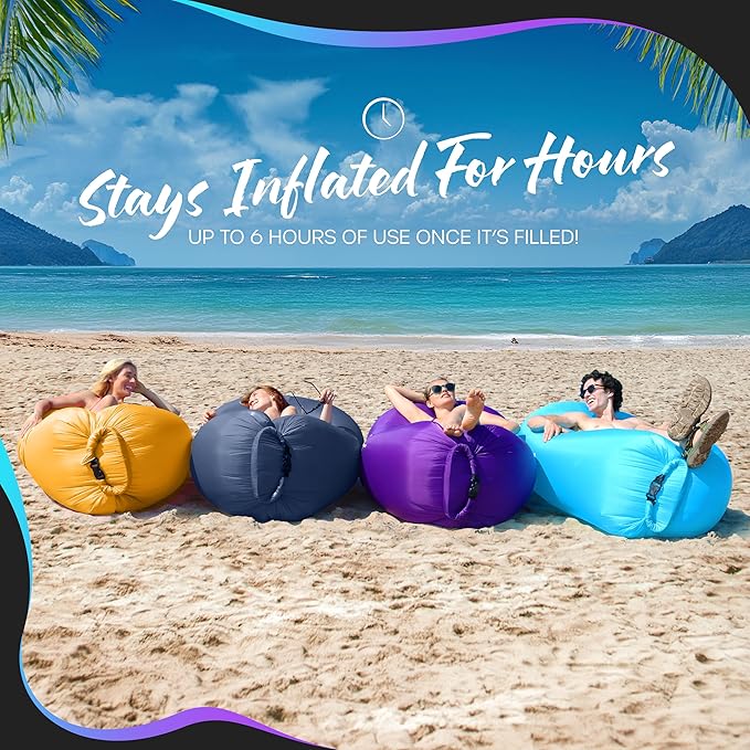 Nevlers 2 Pack Inflatable Loungers Air Sofa Couch | Perfect for Beach Chair Camping Chairs or Portable Hammock |Travel Bag Pouch, Pegs & 3 Pockets| Movie Seating & Camping Accessories Blow Up Lounger