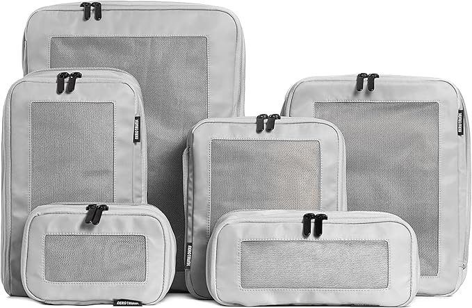 Compression Packing Cubes for Travel - Luggage Organizer Bags - Double Zipper Packing Cubes for Suitcases (6-Pack, Light Grey)