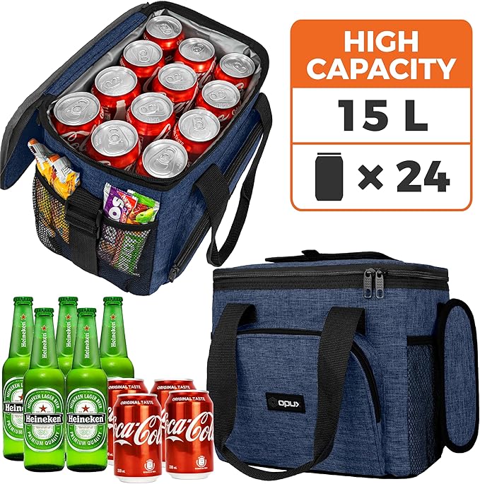OPUX Soft Cooler Bag, Insulated Collapsible Lunch Cooler Tote for Men Work Camping Beach Travel, Portable Soft Sided Leakproof Waterproof Large Lunch Bag Box with Shoulder Strap 24 Cans, Heather Navy