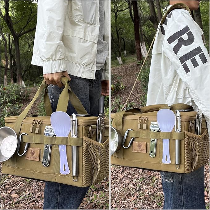 Tactical Camping Storage Bag 18L Tactical Utility Tote Bag Camping Cookware Organizer Trunk Organizer (Khaki)