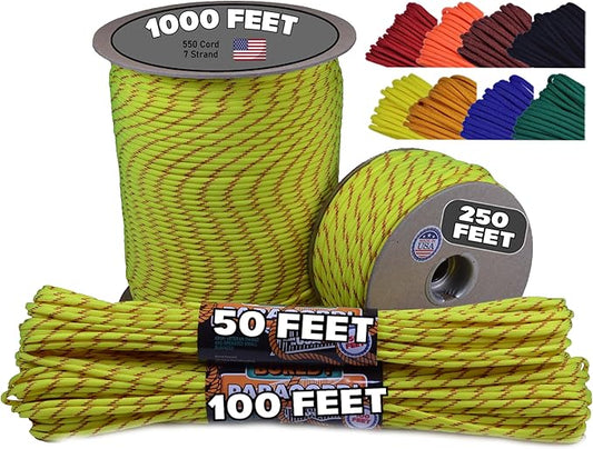 BORED? PARACORD! 550 lb Paracord - Ideal for Crafting, Camping, DIY Projects, Active & Military Outdoors - Strong Survival Rope - Tactical Parachute Cord Type III - Fast Pitch 1000 Feet