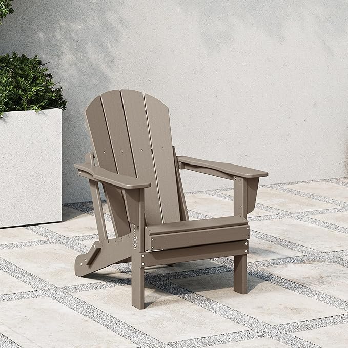 WestinTrends Malibu HDPE Outdoor Patio Folding Poly Adirondack Chair, Weathered Wood