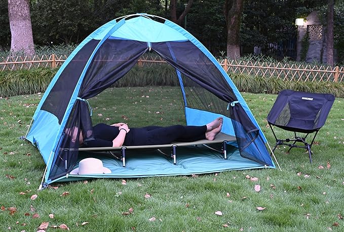 MARCHWAY Lightweight Folding Tent Camping Cot Bed with Lever Lock, Easy Setup Portable Compact for Outdoor Travel, Hunting, Hiking, Motorcycling, Support 330Lbs (Grey)