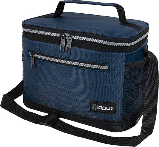 opux Insulated Lunch Box Men Women, Lunch Bag for Work School, Leakproof Soft Cooler Tote Adult, Large Lunch Pail Kids Boys Girls, Picnic Beach Food Bag with Shoulder Strap, Navy