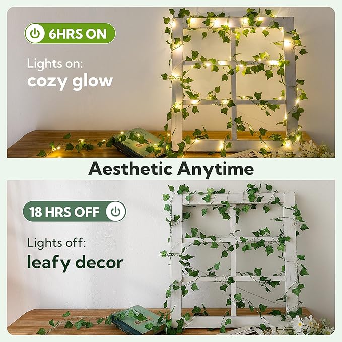 HEYFUNi Vines with Lights, 23 Ft 73 Led Fake Ivy Vines with Fairy Lights USB/Battery Operated, Leaf String Lights for Bedroom, Wall, Balcony, Wedding Decor, Warm White