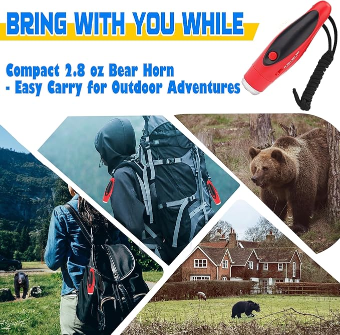 120dB Electronic Bear Horn to Scare Bears- Loud Air Horn for Safety Hiking Camping Emergency Whistle Can Replace Bear Bell