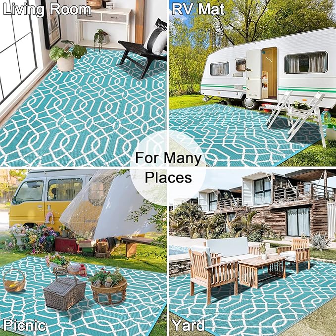 HEBE Outdoor Rug Waterproof 6x9, Reversible Plastic Straw Rug RV Camping Rug, Indoor Outdoor Patio Mat Clearance, Outside Carpet for Porch,Deck,Camper,Balcony,Backyard,Picnic