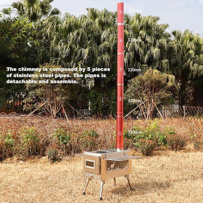 Outdoor Camping Tent Stove Portable Camping Stove Stainless Steel Stove With Chimney Pipe for Outdoor Cooking Camping BBQ Accessories