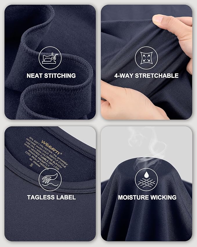 WEERTI Thermal Underwear for Men Long Johns with Fleece Lined, Base Layer Men Cold Weather Top Bottom