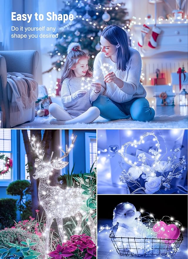 USB Fairy Lights Plug-in, 2 Pack Smart 33FT 100LEDs Bluetooth Twinkle Lights with Timer and Remote, App Control Starry String Lights 8 Modes for Wedding Party Indoor Christmas Decoration, Pure White
