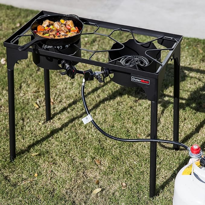 2 Burner Propane Gas Stove with 0-3 PSI Adjustable Regulator and Removable Legs Gas Burners for Cooking Perfect for Home Brewing, Seafood Boil and Camping